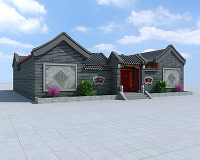 農村中式四合院，帶堂屋。