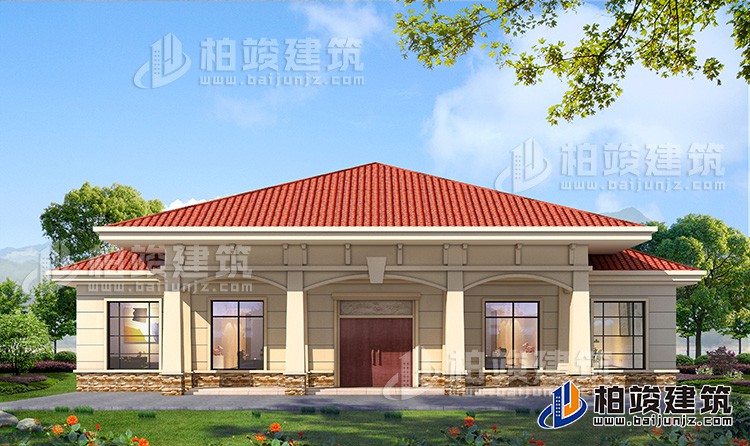 農村20萬自建一層平房設計圖，占地麵積280平米BZ114-簡歐風格