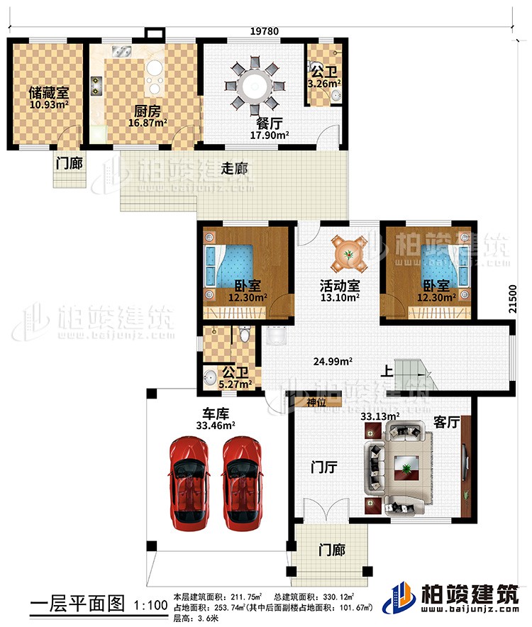 二層簡歐農村別墅帶雙車庫施工效果圖紙全套 造價30萬BZ263-簡歐風格