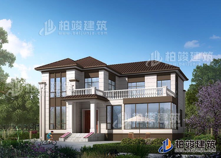 農村25萬別墅款式二層自建房設計圖，外觀簡約大氣BZ2513-簡歐風格