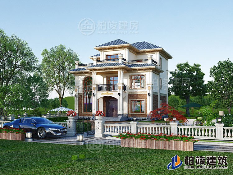 鄉村三層別墅CAD建築設計圖，125平方米戶型，帶效果圖和全套BZ3511-簡歐風格
