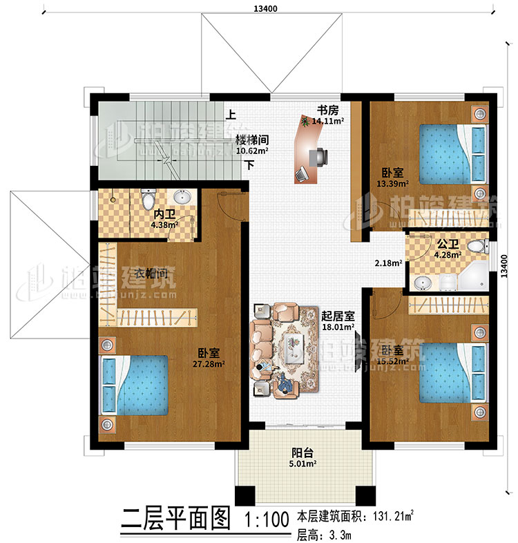 二層：室外觀景露台、地下車庫入口、入戶門廊、玄關、客廳、神龕、茶室、樓梯間、2臥室、公衛、內衛