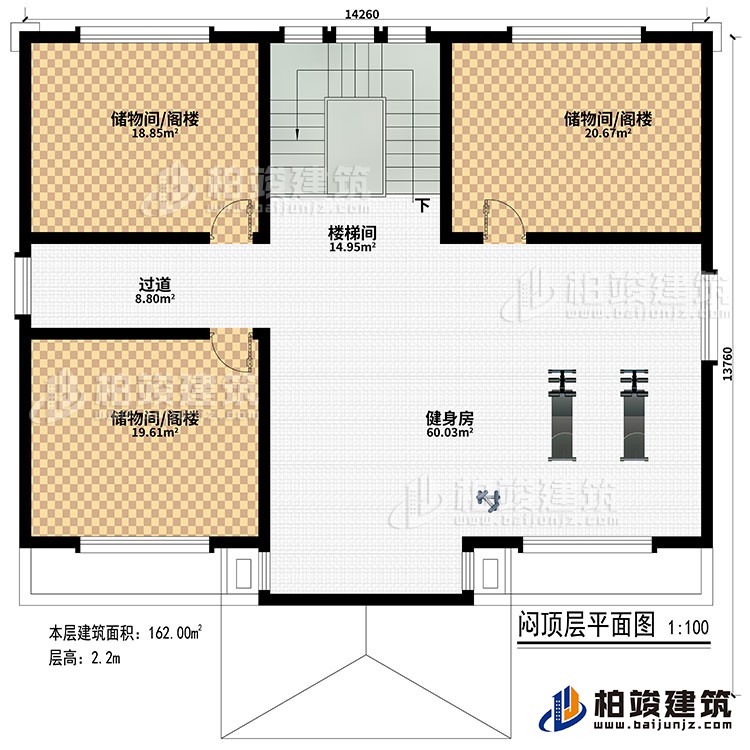 三層：樓梯間、3儲物間/閣樓、過道、健身房